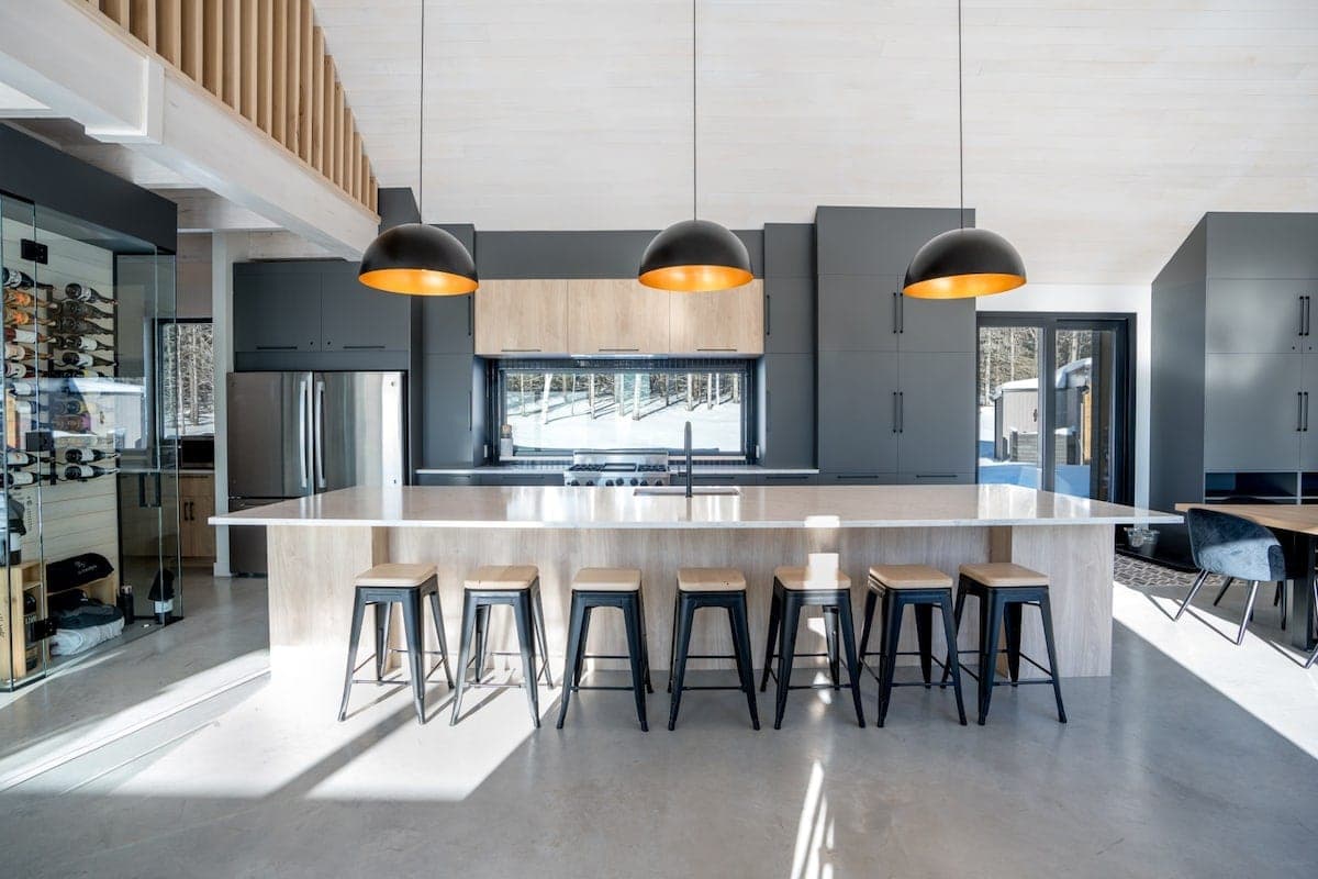 Kitchen island with Viking range and glass wine cellar, Les Thermes, Cap-à-l'Aigle