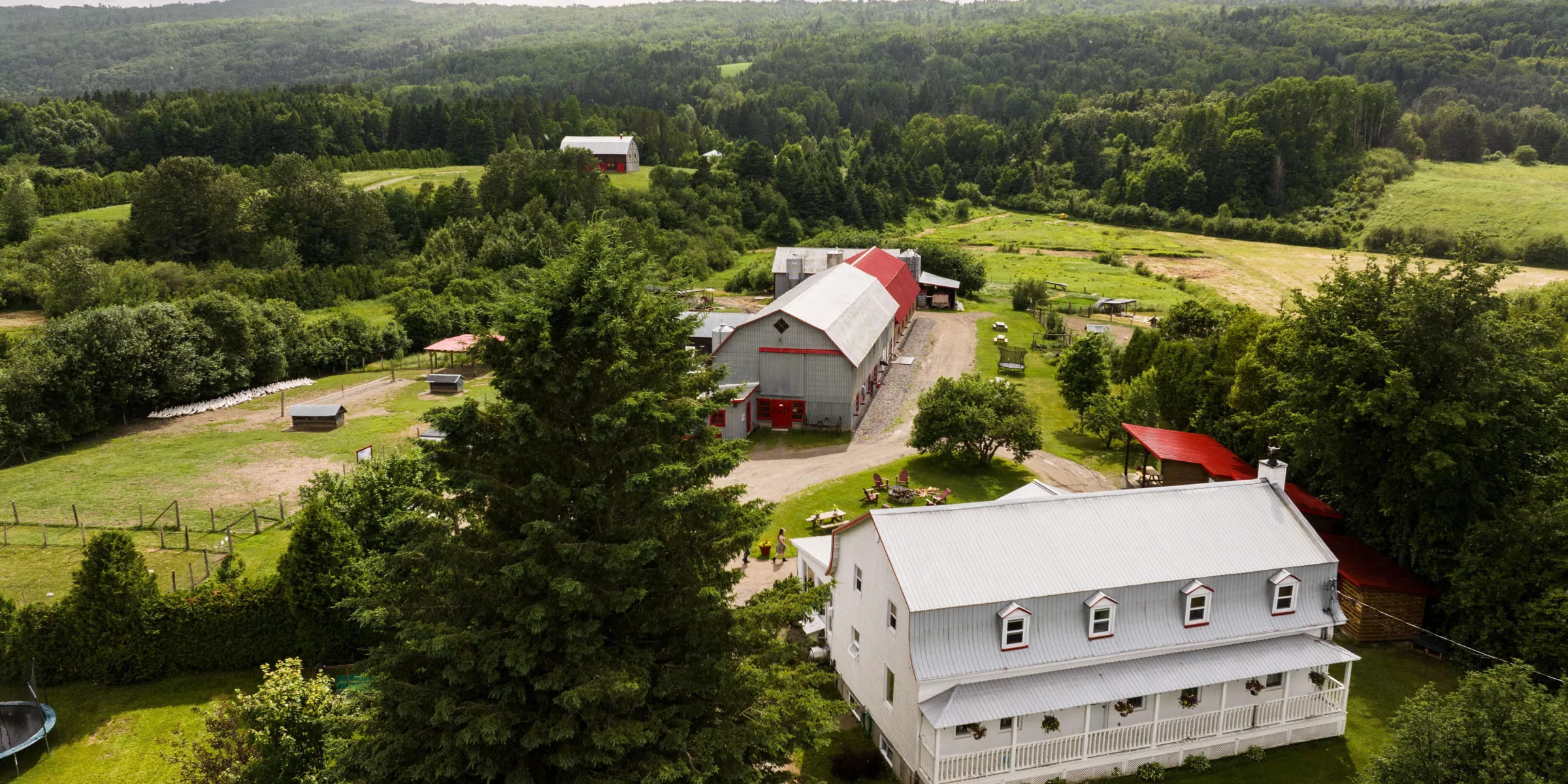 Aerial view of La Ferme Basque de Charlevoix in Saint-Urbain