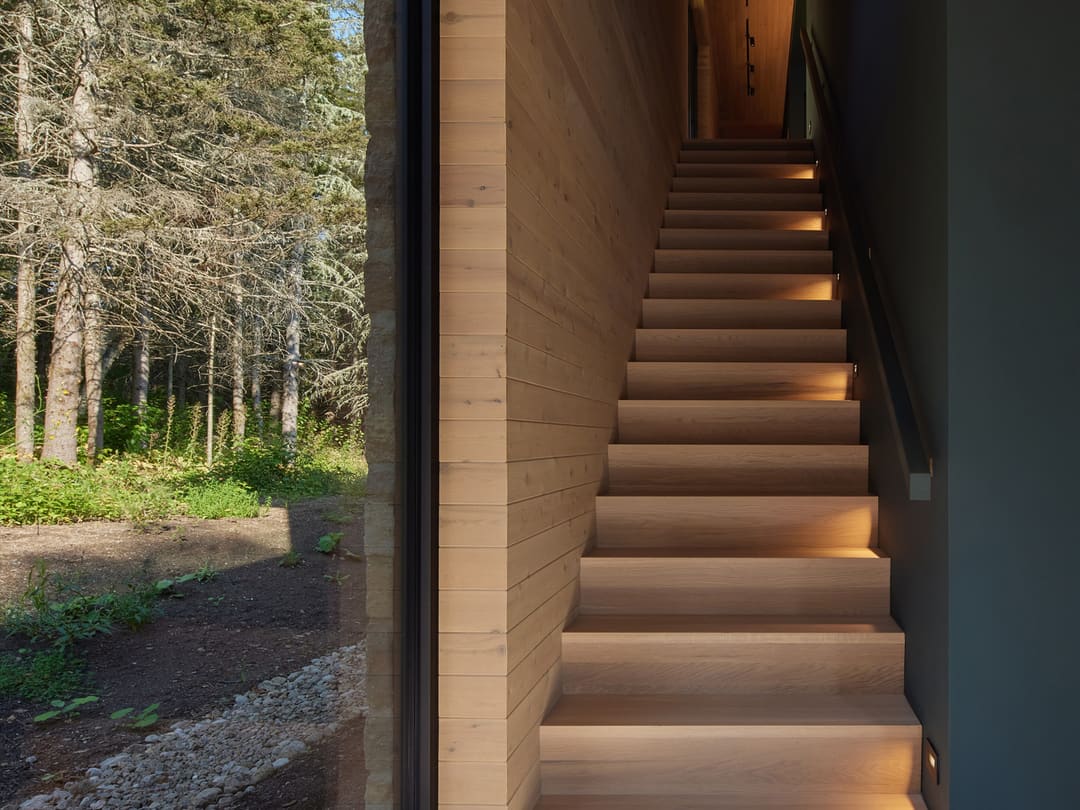 Stone staircase to the villa through the forest, Villa Luce, Charlevoix